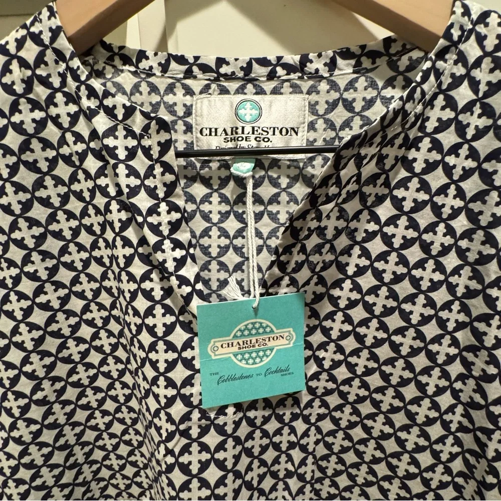 CHARLESTON SHOE CO. Navy and White Patterned Top - Picture 3 of 4